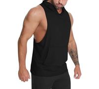 Vests for Men UK Clearance Summer Tank Top Men Hooded Gym Shirt Solid Color Running Athletic Sports Muscle Bodybuilding Tshirts Sleeveless Hoodies with Pockets Black