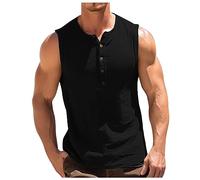 Vests for Men UK Sale Clearance Sleeveless Henley T Shirt Summer Fashion Basic Button Sleeveless Shirt Leisure Solid Color Tank Top T Shirt Everyday Wear Gym Vests Black