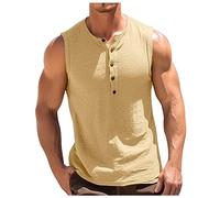 Vests for Men UK Sale Clearance Sleeveless Henley T Shirt Summer Fashion Basic Button Sleeveless Shirt Leisure Solid Color Tank Top T Shirt Everyday Wear Gym Vests Khaki