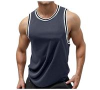 Vests for Men UK Training Bodybuilding Fitness Breathable Stretchable Tank Tops Round Neck Ribbed Edge Sleeveless Vest Blouse Grey XL