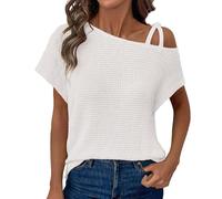 Vests for Women Summer Tops Ladies Blouses 3/4 Bell Sleeve Tunic Tops Casual Dressy V Neck Double Layered Chiffon Work Blouse Shirts Push Up Bikini Tops for Women UK Tops (White, M)