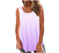Vests for Women UK Clearance, Ladies Summer Gradient Tops Longline Blouse Sleeveless Scoop Neck Tank Tops Casual Henley Shirts Pleated Tees Loose Fit Flowy Shirt Curved Hem Camisole Streetwear
