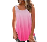 Vests for Women UK Clearance, Ladies Summer Gradient Tops Longline Blouse Sleeveless Scoop Neck Tank Tops Casual Henley Shirts Pleated Tees Loose Fit Flowy Shirt Curved Hem Camisole Streetwear