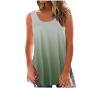 Vests for Women UK Clearance, Ladies Summer Gradient Tops Longline Blouse Sleeveless Scoop Neck Tank Tops Casual Henley Shirts Pleated Tees Loose Fit Flowy Shirt Curved Hem Camisole Streetwear