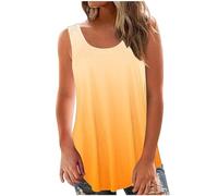 Vests for Women UK Clearance, Ladies Summer Gradient Tops Longline Blouse Sleeveless Scoop Neck Tank Tops Casual Henley Shirts Pleated Tees Loose Fit Flowy Shirt Curved Hem Camisole Streetwear