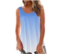 Vests for Women UK Clearance, Ladies Summer Gradient Tops Longline Blouse Sleeveless Scoop Neck Tank Tops Casual Henley Shirts Pleated Tees Loose Fit Flowy Shirt Curved Hem Camisole Streetwear