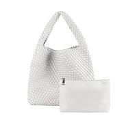 VESTURINA Woven Handbag Straw Purse for Women, Vegan Leather Shoulder Bag Top Handle Tote, White, L
