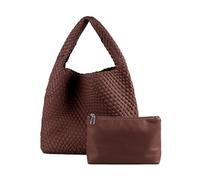 VESTURINA Woven Tote Bag for Women Vegan Leather Hobo Bags, Top-handle Handmade Purse, Coffee, L