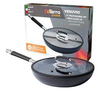 Vesuvio 28cm Frying Pan + Glass Lid | Ceramic Coated Nonstick | Heat Resistant Silicone Handle + Glass Lid | Durable, High Heat Aluminum Base with No Harmful PTFE, PFOA, Lead or Cadmium | Oven & Dishwasher Safe