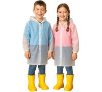 VESUVIUS 2 Pack Kids Waterproof Poncho - Long Rain Coats for Kids Waterproof Rain Poncho for - Ponchos Waterproof Rain Coat - Raincoats Waterproof Boys and Girls (2 x Clear)