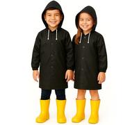 VESUVIUS 2 Pack Kids Waterproof Poncho - Long Rain Coats for Kids Waterproof Rain Poncho for - Ponchos Waterproof Rain Coat - Raincoats Waterproof Boys and Girls (2 x Black)