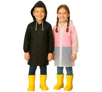 VESUVIUS 2 Pack Kids Waterproof Poncho - Long Rain Coats for Kids Waterproof Rain Poncho for - Ponchos Waterproof Rain Coat - Raincoats Waterproof Boys and Girls (Clear & Black)