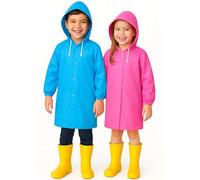 VESUVIUS 2 Pack Kids Waterproof Poncho - Long Rain Coats for Kids Waterproof Rain Poncho for - Ponchos Waterproof Rain Coat - Raincoats Waterproof Boys and Girls (Blue & Pink)