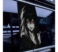 Vesvory 2 Pack Dark Anime Girl Car B Pillar Decal, Horror Manga Girl Car Center Sticker, Gothic Terror Auto Side Middle Column Decor (Red Eyed Girl)