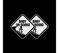 Vesvory 2pcs Baby on Board Surf Sticker for Cars, Reflective Vinyl Decals Funny Baby on Board Sign 4.92x4.92 in Reflective Baby Safety Warning Car Decal for All Cars (White)