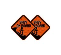 Vesvory 2pcs Baby On Board Surf Sticker - Reflective Vinyl Decals Funny Baby Safety Warning Sign 4.92x4.92 in - All Cars (Orange)