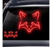 Vesvory 2pcs Fox Face Reflective Stickers, Chrome Finish, Red, Animal Pattern, Vinyl Material, Minimalist Style, Square Shape, Outdoor Use, Car Decals