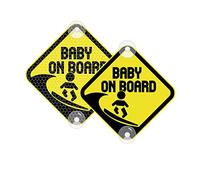 Vesvory Baby On Board Surf Sticker for Cars - Reflective PVC Car Decals with Suction Cups - Double-Side Safety Warning Sign, 4.72x4.72 in (Yellow)