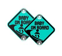 Vesvory Baby on Board Surf Sticker for Cars, Reflective PVC Car Decals with Suction Cups Double-Side Baby on Board Sign Reflective Baby Safety Warning Car Decal,4.72x4.72 in(Reflective Mint Green)