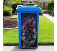 Vesvory Halloween Haunted Castle Trash Can Decal, Scary Red Blood Moon Bat Pumpkin Graveyard Waterproof Vinyl Sticker, Outdoor Garbage Bin Decor for Halloween Yard Party Decoration (Castle)