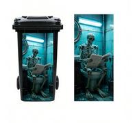 Vesvory Halloween Skeleton Reading Newspaper Toilet Trash Can Sticker, Horror Skull Outdoor Garbage Bin Wheelie Bin Decal,Halloween Party Yard Decorations (Read Newspapers)