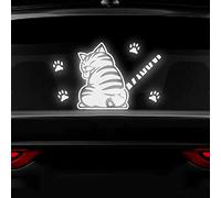 Vesvory Reflective Stick Out Tongue Cat Moving Tail Car Stickers, Funny Cat Rear Windshield Wiper Decal Highly Reflective Vinyl Car Window Stickers and Decals (White)