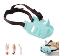 Vet-Approved Silicone Dog Muzzle - Breathable Anti-Bite Basket with Adjustable Strap, Allows Drinking/Eating/Panting for All Breeds & Snout Sizes + 3 Free Training Bouncy Balls (Blue,XL(3.8"))