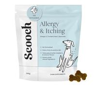 Vet-Formulated Scooch Allergy & Itching Chews To Calm Itchy, Sensitive Skin, Ears & Paws | Premium, Natural, Human Grade, Hypoallergenic, Plant-Based Peanut Butter & Coconut | Approx 60 Crunchy Chews