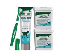 Vet’s Best Dog Dental Care Bundle Kit for Dogs & Cats - Enzymatic Toothpaste, Triple Head Toothbrush & Dental Finger Wipes for Plaque Removal, Tartar Control, Teeth Cleaning & Fresh Breath