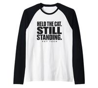 Vet Tech Held The Cat Still Standing Animal Care Humor Raglan Baseball Tee