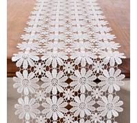 Vetableclothlve White Lace Table Runner for Dresser,Fall Dining Daisy Table Runners 13In*35Inches Tea Coffee Table Doilies,Brunch Buffet Decorations, White, 13IN*35IN/33CM*90CM