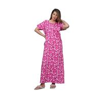 Vetali Export Indian Nighty For Women - Soft Cotton Long Maxi Gown, Comfy Sleepwear & Nightwear With Side Pocket, Pink, XL