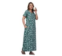 Vetali Export Indian Nighty For Women - Soft Cotton Long Maxi Gown, Comfy Sleepwear & Nightwear With Side Pocket, Green, One Size