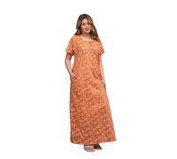 Vetali Export Indian Nighty For Women - Soft Cotton Long Maxi Nightgown, Comfy Sleepwear & Nightwear With Side Pocket, Yellow, XL