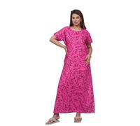 Vetali Export Indian Nighty For Women - Soft Cotton Maxi Gown, Comfy Sleepwear With Side Pocket, Perfect Long Nightdress, Pink, XL