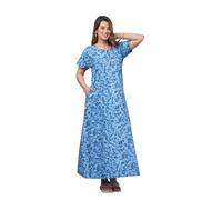Vetali Export Indian Nighty For Women - Soft Cotton Maxi Gown, Comfy Sleepwear With Side Pocket, Perfect Long Nightdress, Blue, XL