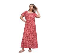 Vetali Export Printed Indian Cotton Long Nightgowns For Women, Indian Style Nighty Nighties Maxi Gown Sleepwear For Womens, Red, XL