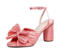 VETASTE Women's Bow Knot Heeled Sandals Bridal Wedding Open Toe Ankle Strap Chunky Heels, Pink, 5 UK
