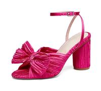 VETASTE Women's Bow Knot Heeled Sandals Bridal Wedding Open Toe Ankle Strap Chunky Heels, Rose Red, 6.5 UK