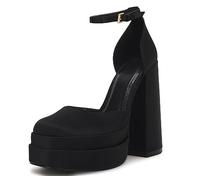 VETASTE Womens Platform Heels Chunky High Heels Ankle Buckle Strap Pumps Party Wedding Dress Shoes, Black, 3 UK