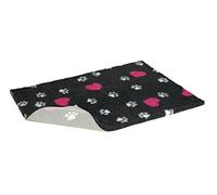 Petlife Vetbed Nonslip Dog Bed - Charcoal with Cerise Hearts and White Paws - 90cm x 60cm