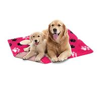 Vetbed Non-Slip Medium Dog Bed 100cm x 75cm - Cerise/Black/White Duo Paw - Machine Washable, Warm Dog & Puppy Vet Bed - Crate Mat for Whelping - Non-Allergenic Cat & Dog Bedding by Petlife, Pink