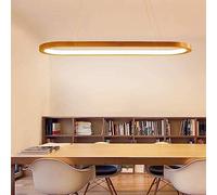 VETCS Modern Oak Wooden Chandelier Linear LED Pendant Light Kitchen Island Hanging Lamp Dimmable with Remote Control Height Adjustable Wood Hanging Ceiling Light for Living Dining Room