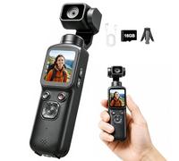 VETEK 4K Vlogging Camera,75MP Pocket Digital Camera for YouTube with 330° Rotating Lens,WiFi,1.72" Touch Screen,Face Tracking,16GB TF Card & Tripod,Handheld Camera for Daily Recording(Gunmetal)