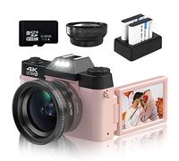 VETEK Digital Camera for Photography, 4K 48MP Vlogging Camera with 16X Digital Zoom, 52mm Wide-Angle & Macro Lens, 32GB Card & 2 Batteries