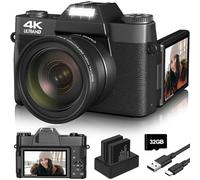 VETEK Vlogging Camera for YouTube, 4K 48MP Digital Photography 16X Digital Zoom Compact Manual Focus with 52 mm Macro Lens and Wide Angle Lens, 32G TF Card and 2 Batteries