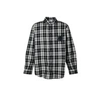 VETEMENTS leather cross-patch checked-pattern flannel cotton shirt - Black S-XL