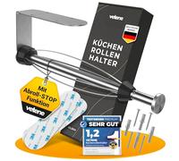 VETENE Premium Kitchen Roll Holder without Drilling (To Tear Off with One Hand) - Stainless Steel Silver with Roll Stop - Zewa Roll Holder - Kitchen Roll Holder