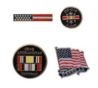 Veteran 4-Piece Pin Set | Ribbons, Iraq & Afghanistan Veteran, DD214, Flag