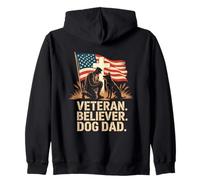 Veteran Believer Dog Dad American Flag Cross Zip Hoodie